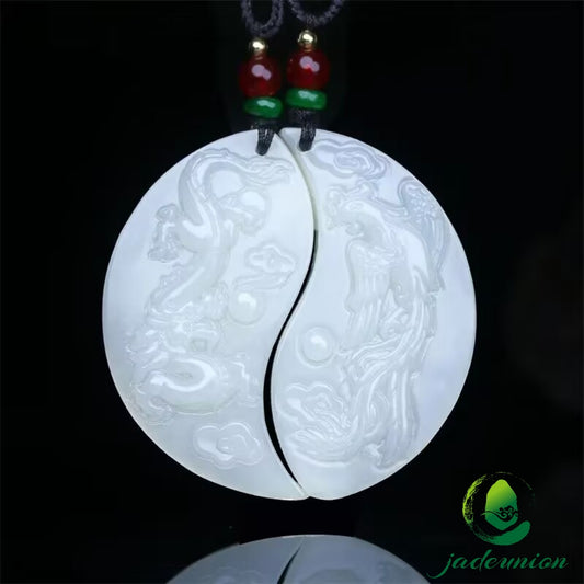 Dragon & Phoenix Hetian Jade Couple Pendant
